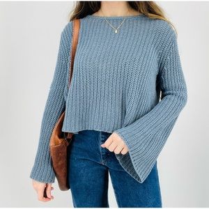 roxy sky blue boho beachy open back knit sweater flowy sleeve size s